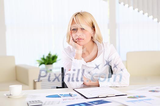 portrait of a young business woman with papers in the offcie portrait of a young business woman with papers in the offcie