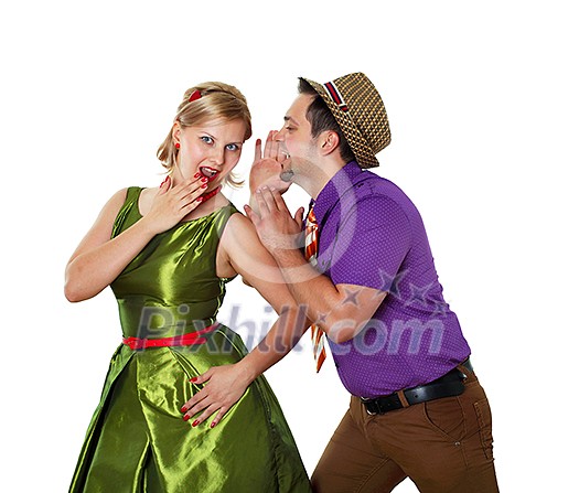 young stylish couple in bright colour wear dancing young stylish couple in bright colour wear dancing