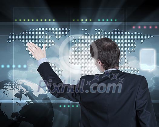Businessman working on a virtual digital keyboard Businessman working on a virtual digital keyboard