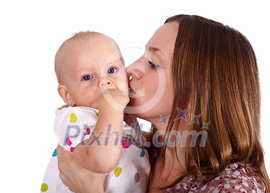 Young mother with little daughter in studio Young mother with little daughter in studio