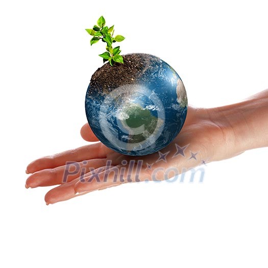 Hands and Earth. Symbol of environmental protection Hands and Earth. Symbol of environmental protection