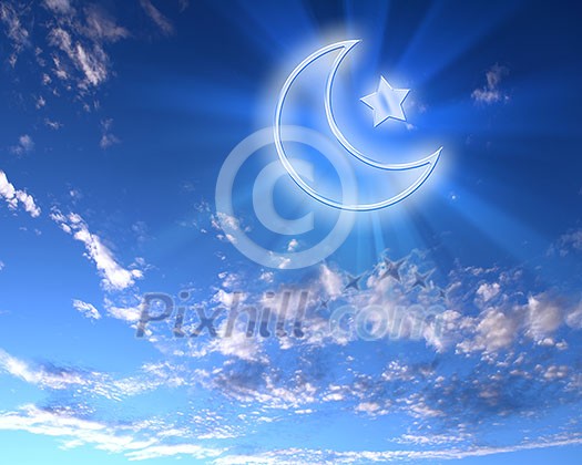 symbols of islam religion against bright cloudy sky symbols of islam religion against bright cloudy sky