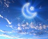 symbols of islam religion against bright cloudy sky