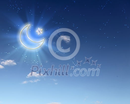 symbols of islam religion against bright cloudy sky symbols of islam religion against bright cloudy sky