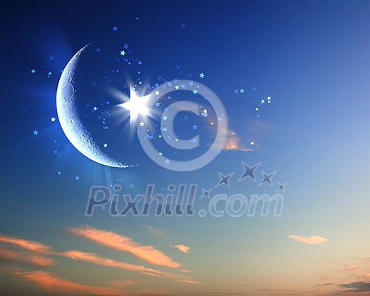symbols of islam religion against bright cloudy sky symbols of islam religion against bright cloudy sky