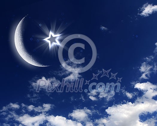 symbols of islam religion against bright cloudy sky symbols of islam religion against bright cloudy sky