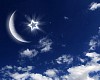 symbols of islam religion against bright cloudy sky
