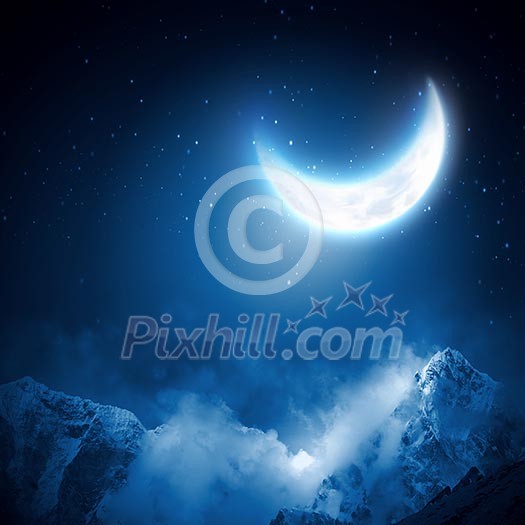 Background image of night sky with moon Background image of night sky with moon