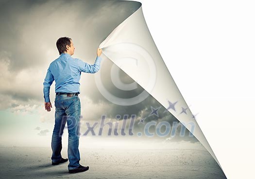 Image of adult handsome man changing reality Image of adult handsome man changing reality