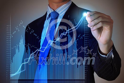 Closeup image of businessman drawing 3d graphics Closeup image of businessman drawing 3d graphics