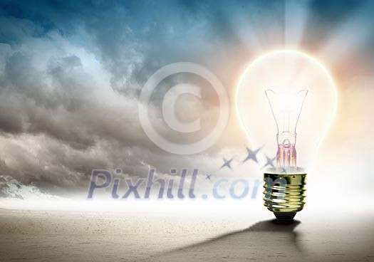 Image of light bulb against nature background. Ecological concept Image of light bulb against nature background. Ecological concept