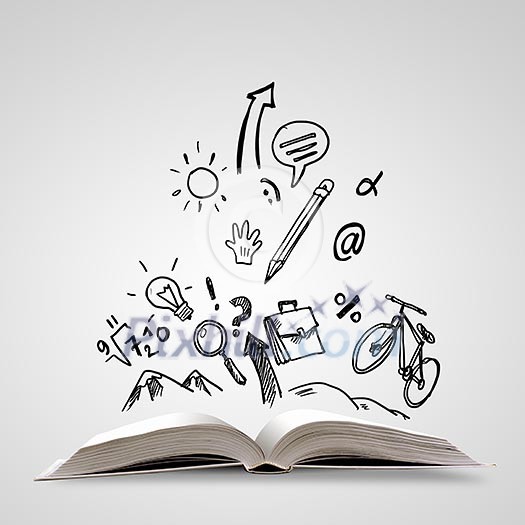 Image of opened book with drawings. Collage Image of opened book with drawings. Collage