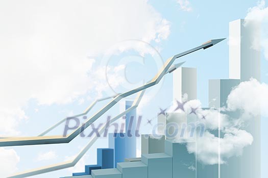 Abstract image with white arrows going up into sky Abstract image with white arrows going up into sky