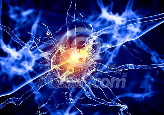 Illustration of a nerve cell on a colored background with light effects Illustration of a nerve cell on a colored background with light effects