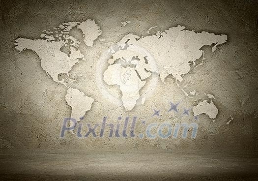 World map with continents on the illustration background