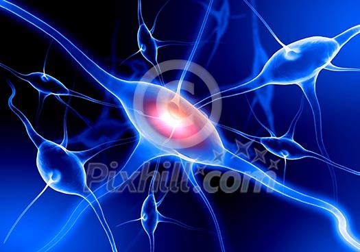 Illustration of a nerve cell on a colored background with light effects Illustration of a nerve cell on a colored background with light effects