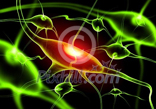 Illustration of a nerve cell on a colored background with light effects Illustration of a nerve cell on a colored background with light effects