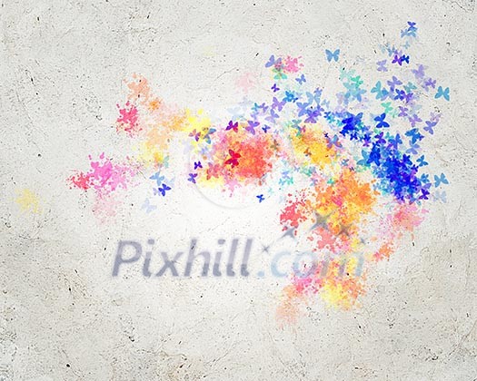 Abstract background image with colorful splashes and butterflies Abstract background image with colorful splashes and butterflies