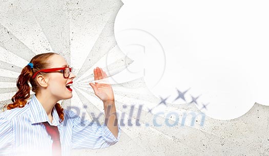 Funny teenager girl in red glasses shouting Funny teenager girl in red glasses shouting