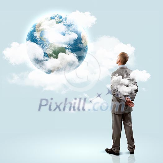 Image of thoughtful businessman standing with back. Elements of this image are furnished by NASA Image of thoughtful businessman standing with back. Elements of this image are furnished by NASA