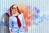 Image of confident teenager girl in red glasses