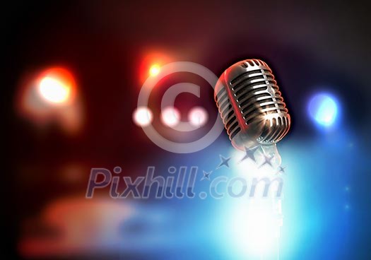 Let's sing! Stylish retro microphone on a colored background Let's sing! Stylish retro microphone on a colored background