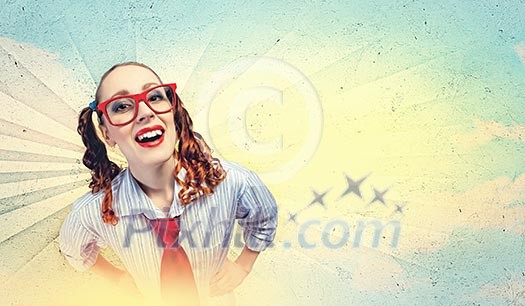 Image of funny teenager girl in red glasses Image of funny teenager girl in red glasses