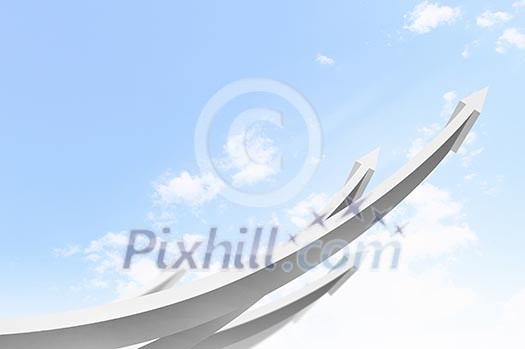 Abstract image with white arrows going up into sky Abstract image with white arrows going up into sky