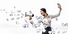 Image of young businesswoman screaming in megaphone