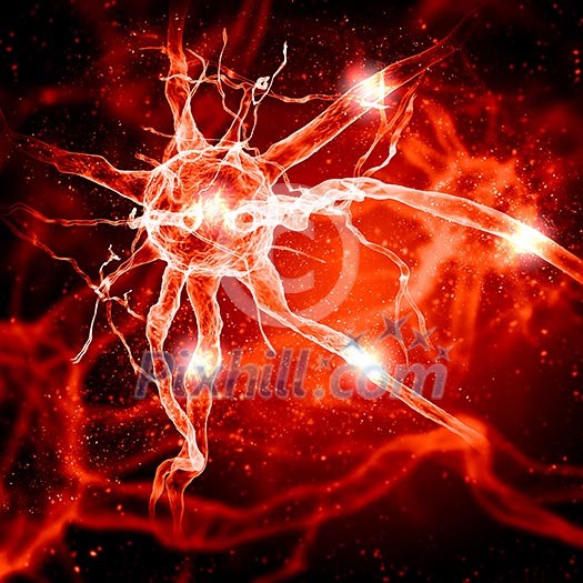 Illustration of a nerve cell on a colored background with light effects Illustration of a nerve cell on a colored background with light effects