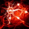 Illustration of a nerve cell on a colored background with light effects