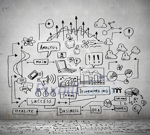 Business ideas sketch drawn on light wall Business ideas sketch drawn on light wall