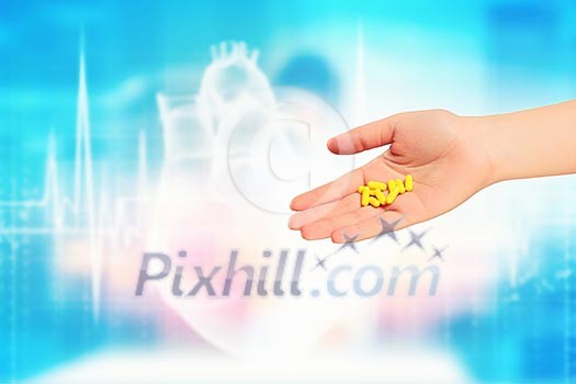 Close-up image of human palm with pills. Medicine concept Close-up image of human palm with pills. Medicine concept