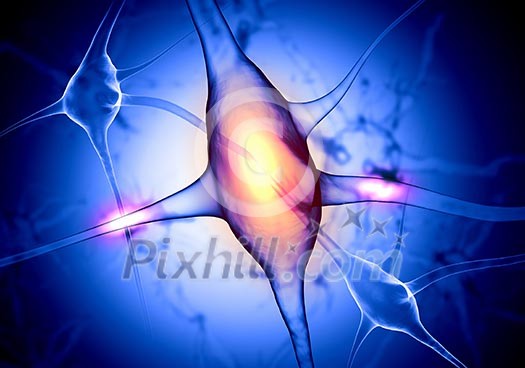 Illustration of a nerve cell on a colored background with light effects Illustration of a nerve cell on a colored background with light effects