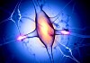 Illustration of a nerve cell on a colored background with light effects