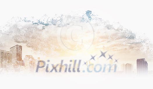 Abstract background image with cloudy city illustration Abstract background image with cloudy city illustration