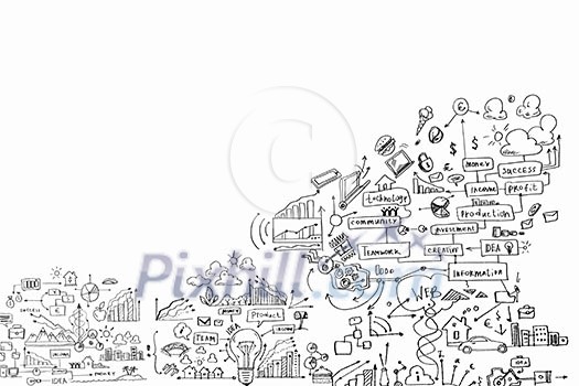 Business plan image with collage hand drawings Business plan image with collage hand drawings