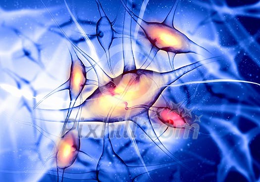 Illustration of a nerve cell on a colored background with light effects Illustration of a nerve cell on a colored background with light effects