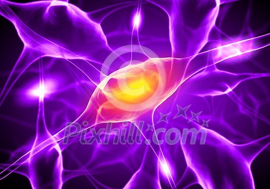 Illustration of a nerve cell on a colored background with light effects Illustration of a nerve cell on a colored background with light effects