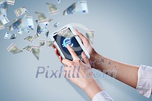 Close-up image of human hands holding smartphone Close-up image of human hands holding smartphone