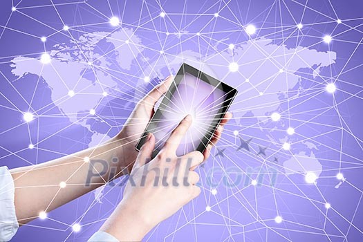 Close-up image of human hands holding smartphone Close-up image of human hands holding smartphone