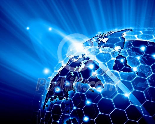 Blue vivid image of globe. Globalization concept Blue vivid image of globe. Globalization concept