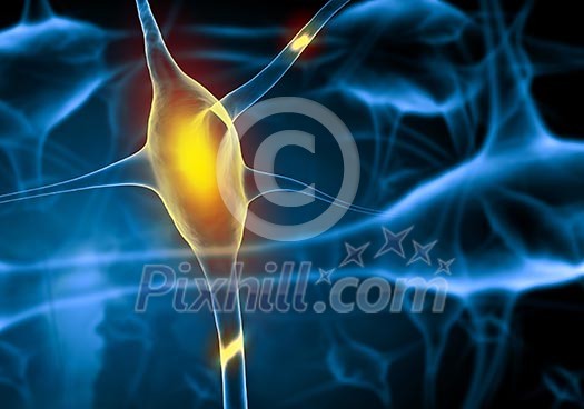 Illustration of a nerve cell on a colored background with light effects Illustration of a nerve cell on a colored background with light effects