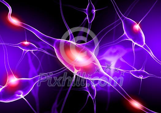 Illustration of a nerve cell on a colored background with light effects Illustration of a nerve cell on a colored background with light effects
