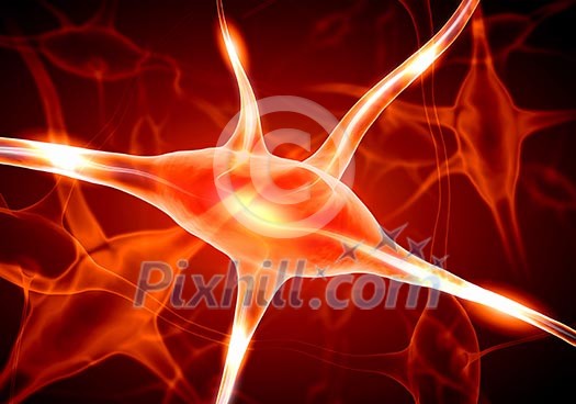 Illustration of a nerve cell on a colored background with light effects Illustration of a nerve cell on a colored background with light effects