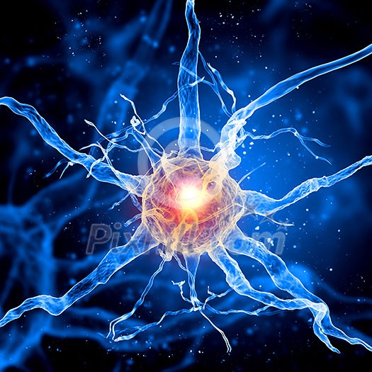 Illustration of a nerve cell on a colored background with light effects Illustration of a nerve cell on a colored background with light effects