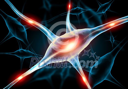 Illustration of a nerve cell on a colored background with light effects Illustration of a nerve cell on a colored background with light effects