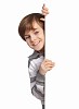 Little boy holding a blank white billboard