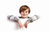 Little boy holding a blank white billboard