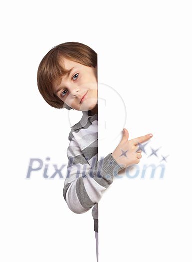 Little boy holding a blank white billboard Little boy holding a blank white billboard